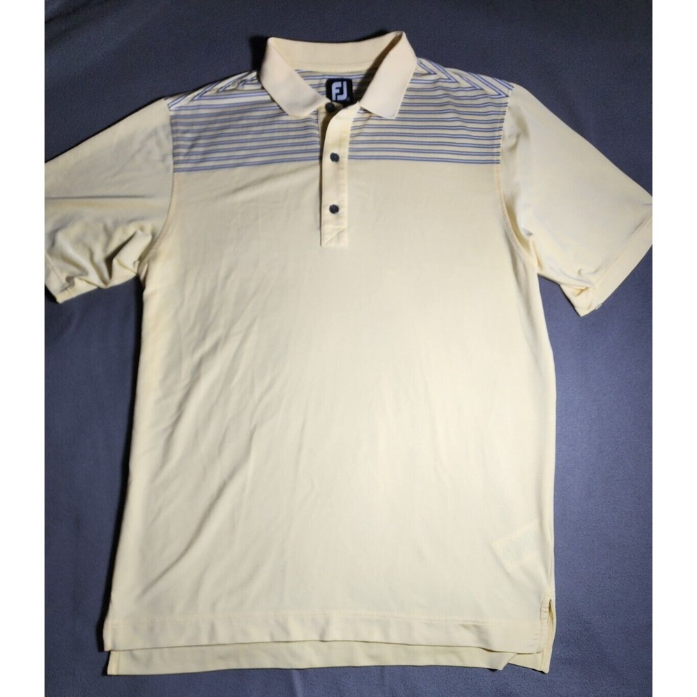 FJ FootJoy Shirt Mens Medium Yellow Logo Active Golf Casual Short Sleeve